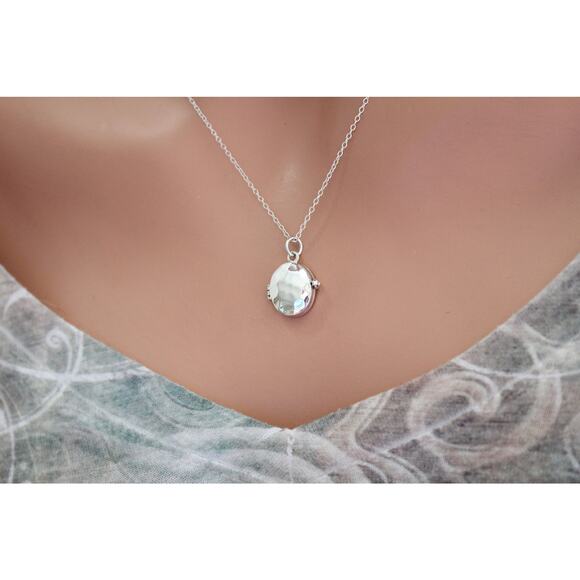 Sterling Silver Large Oval Locket Charm with Hammered Finish Necklace - Picture 4 of 7